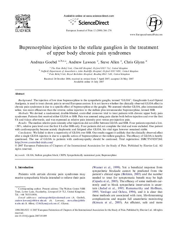 (PDF) Buprenorphine injection to the stellate ganglion in the treatment ...