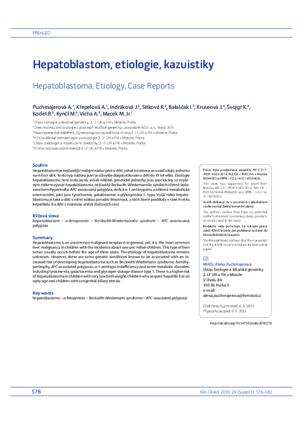 (PDF) Hepatoblastoma, Etiology, Case Reports Ales Vicha Academia.edu
