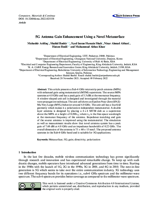 (PDF) 5G Antenna Gain Enhancement Using a Novel Metasurface nisar