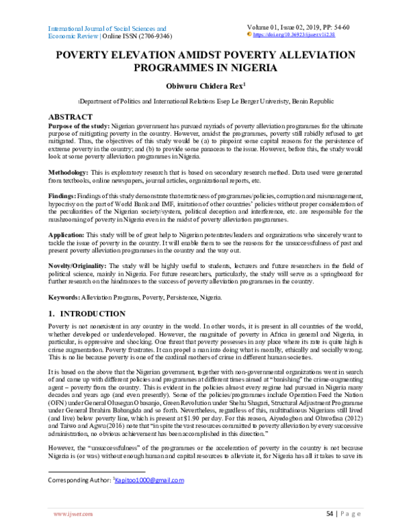 (PDF) Poverty Elevation Amidst Poverty Alleviation Programmes In Nigeria
