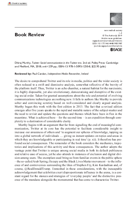 (PDF) Twitter: Social communication in the Twitter era