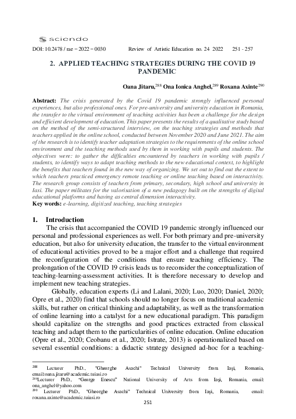 (PDF) 2. Applied Teaching Strategies during the Covid 19 Pandemic