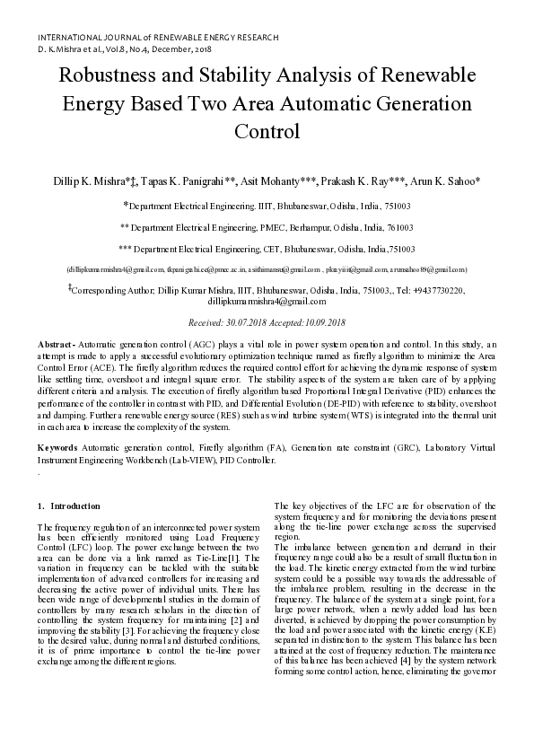 (PDF) Robustness and Stability analysis of Renewable Energy Based Two ...