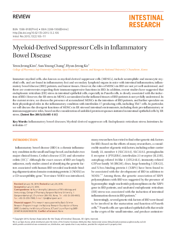 (PDF) Myeloid-derived suppressor cells in inflammation: Uncovering cell ...