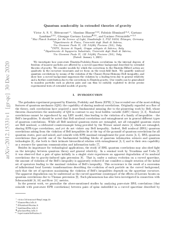 (PDF) Quantum nonlocality in extended theories of gravity