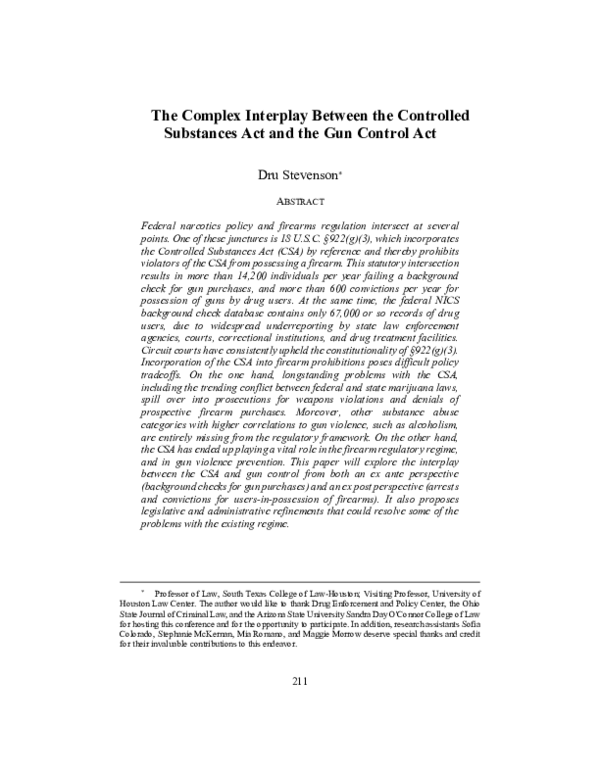 (PDF) The Complex Interplay Between the Controlled Substances Act and