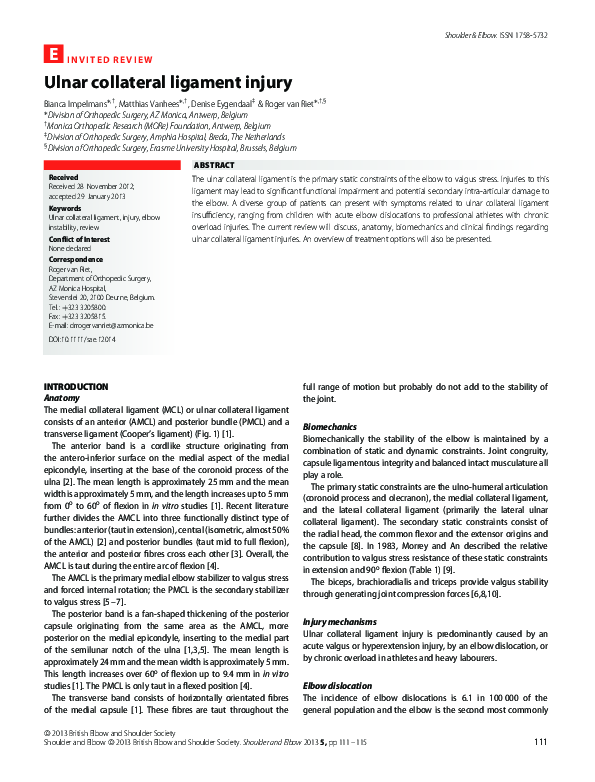 (PDF) Ulnar collateral ligament injury