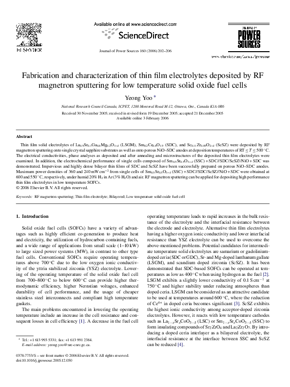 (PDF) Fabrication and characterization of thin film electrolytes ...
