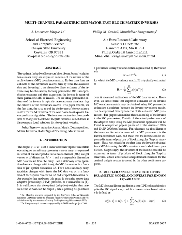 (PDF) Multi-Channel Parametric Estimator Fast Block Matrix Inverses ...