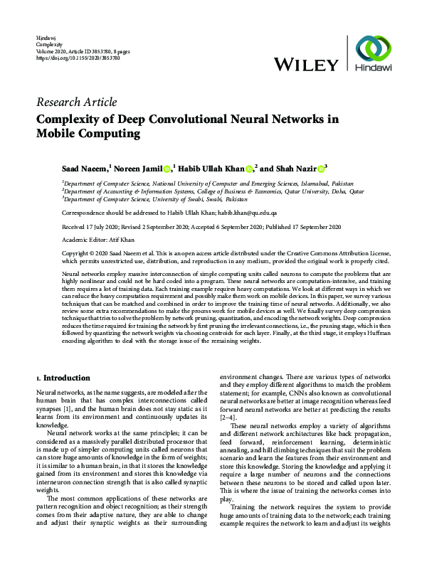 (PDF) Complexity of Deep Convolutional Neural Networks in Mobile Computing