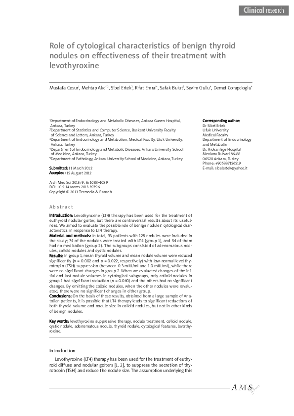 (PDF) Role of cytological characteristics of benign thyroid nodules on ...