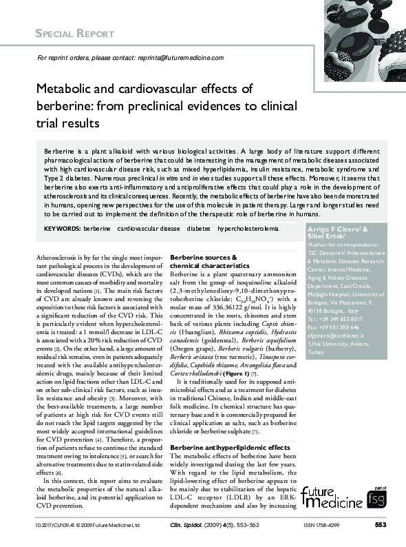 (PDF) Metabolic and cardiovascular effects of berberine: from ...