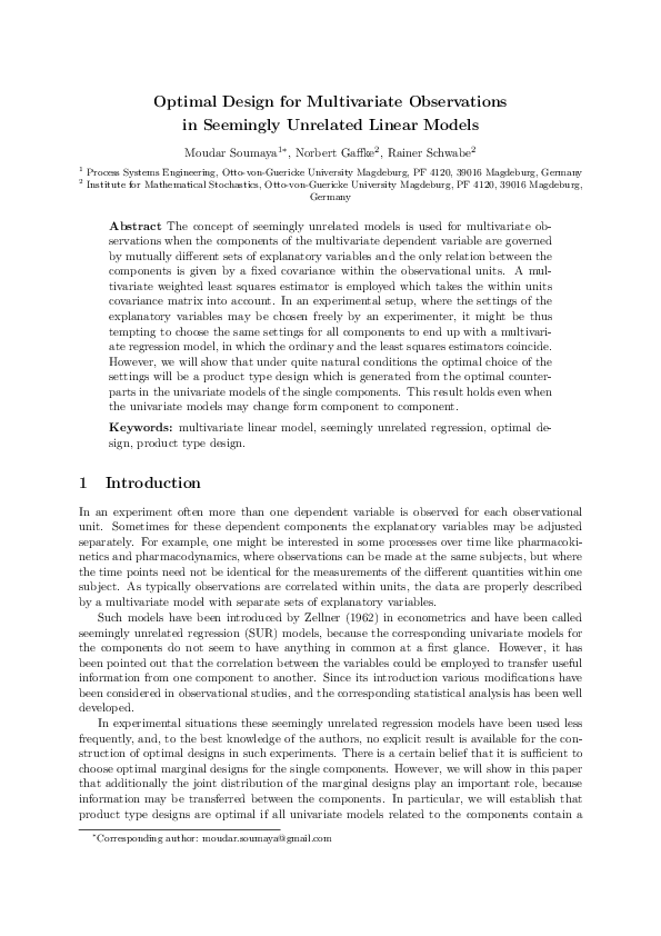 (PDF) Optimal design for multivariate observations in seemingly ...