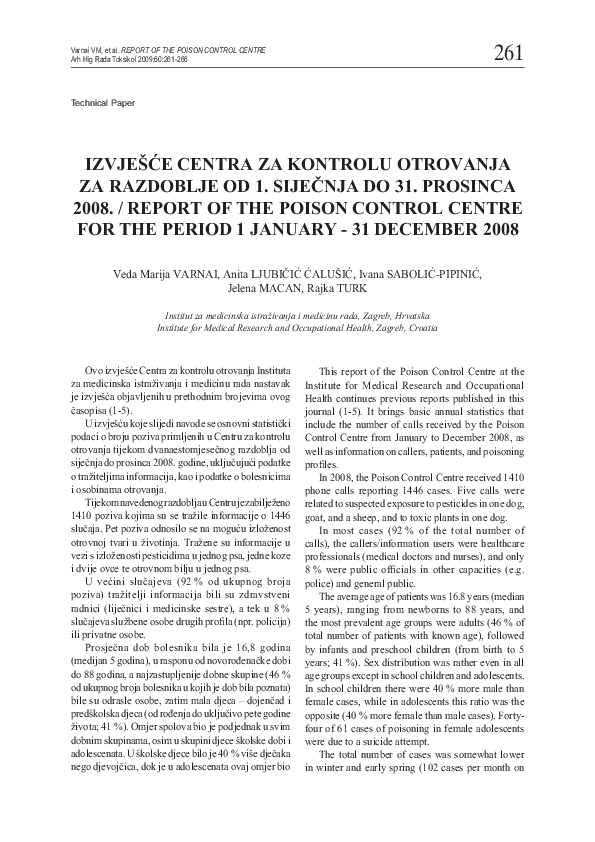(PDF) 2008. / Report of the Poison Control Centre