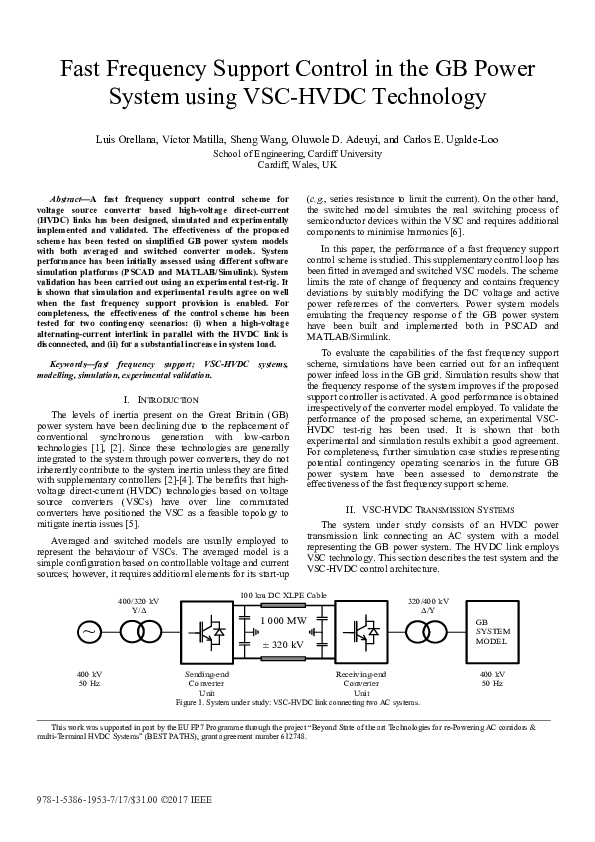 (PDF) Fast frequency support control in the GB power system using VSC ...