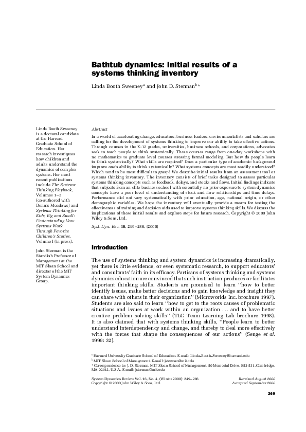 (PDF) Bathtub dynamics initial results of a systems thinking inventory