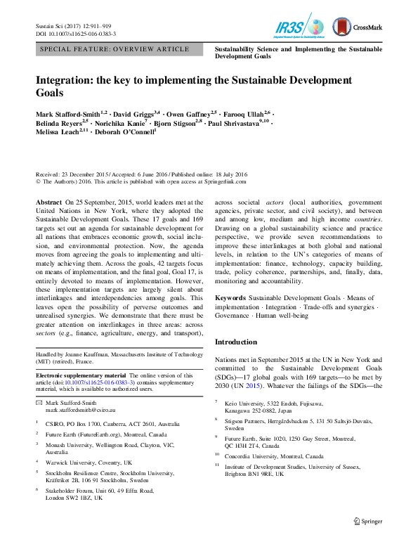 (PDF) Integration: the key to implementing the Sustainable Development ...