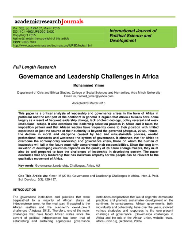 (PDF) Leadership and Governance Issues in Africa