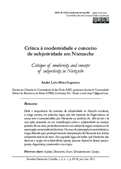(PDF) Crítica à modernidade e conceito de subjetividade em Nietzsche