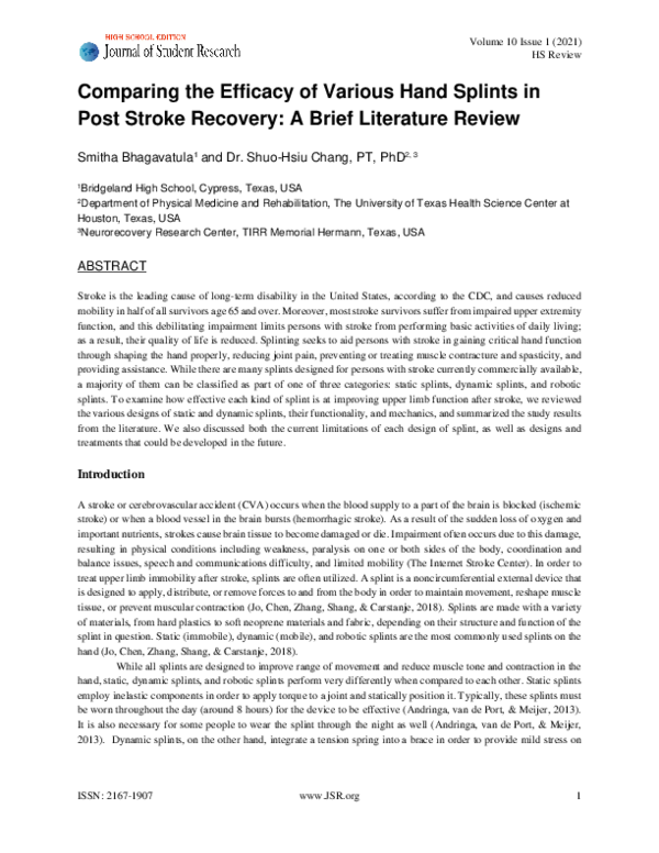 (PDF) Comparing the Efficacy of Various Hand Splints in Post Stroke ...