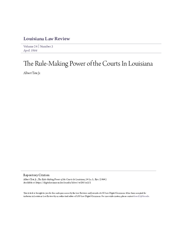 (PDF) The Rule-Making Power of the Courts In Louisiana