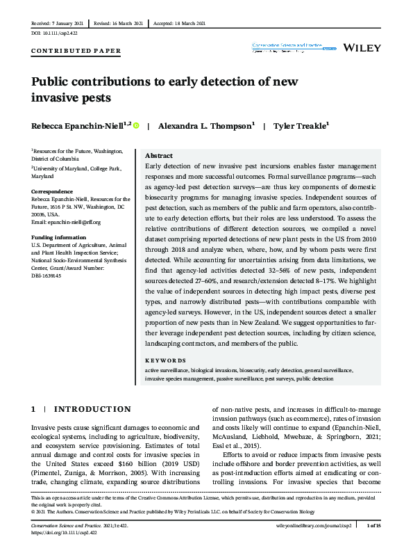 (PDF) Public contributions to early detection of new invasive pests