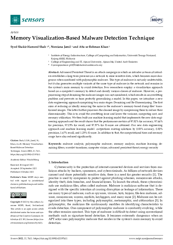(PDF) Memory Visualization-Based Malware Detection Technique