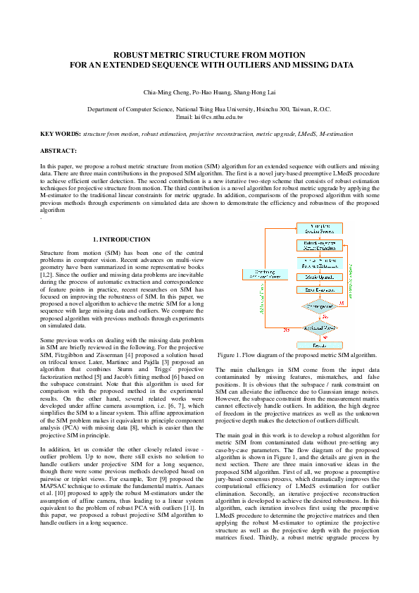 (PDF) Robust metric structure from motion for an extended sequence with ...