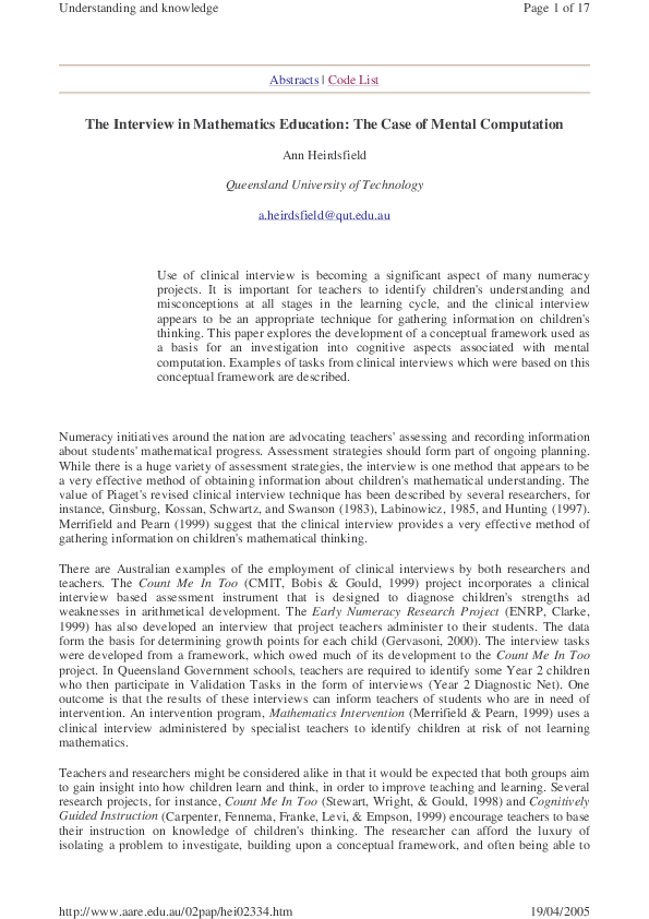 (PDF) Abstracts | Code List The Interview in Mathematics Education: The ...