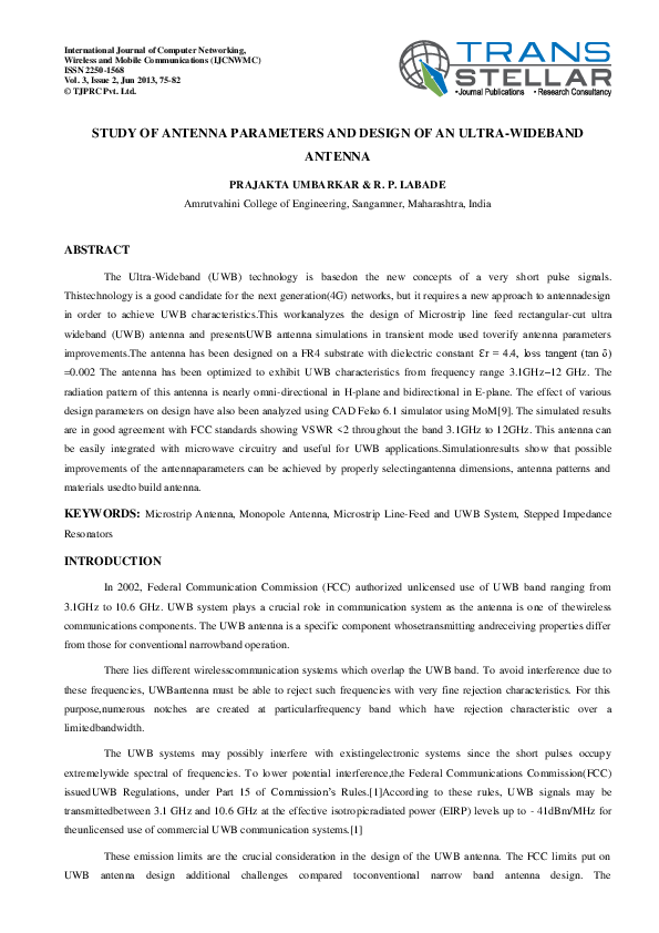 (PDF) Ultra-Wideband Antenna Design and Parameter Analysis