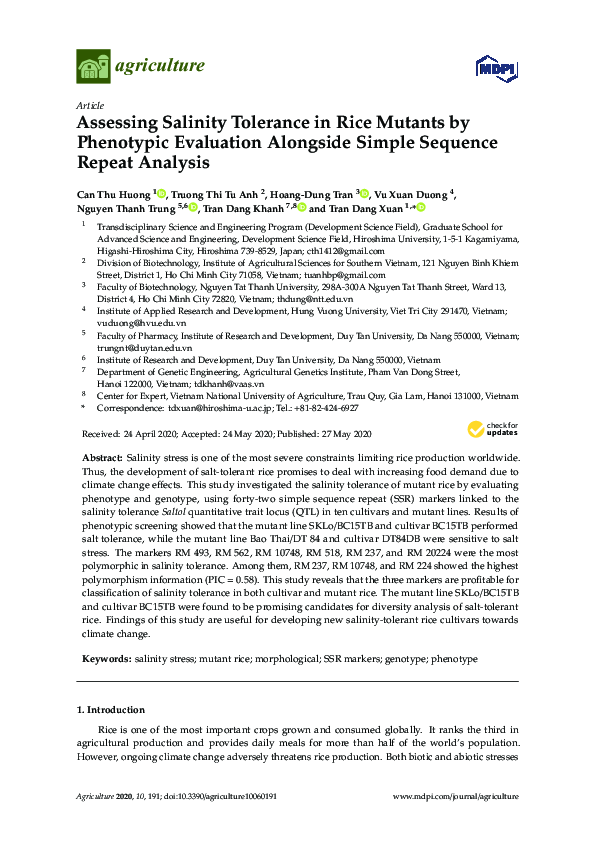 (PDF) Assessing Salinity Tolerance in Rice Mutants by Phenotypic ...