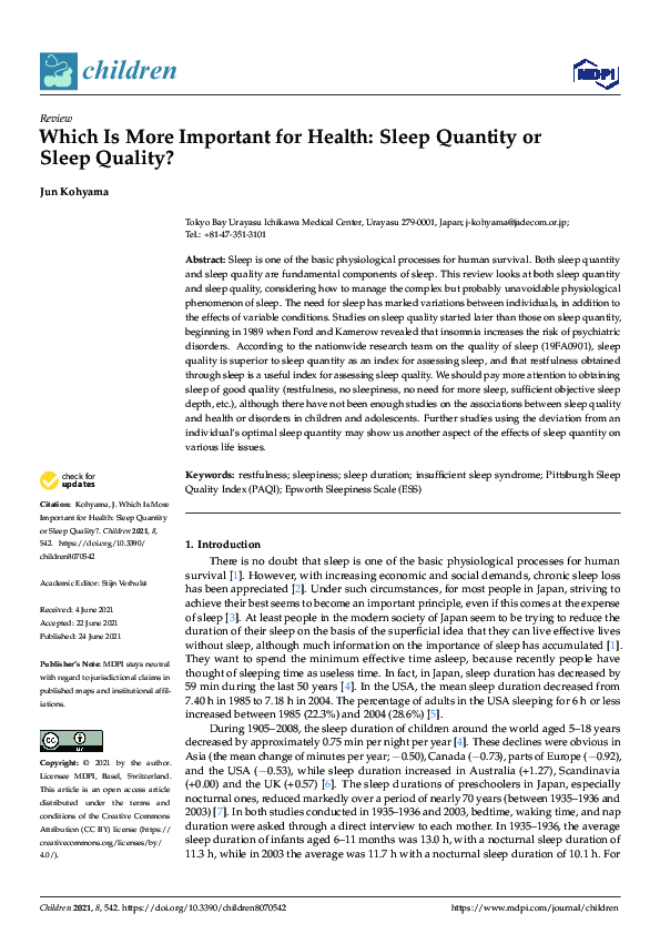 (PDF) Which Is More Important for Health: Sleep Quantity or Sleep Quality?