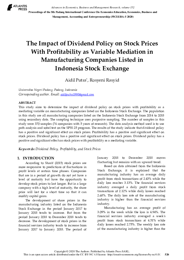 (PDF) The Impact of Dividend Policy on Stock Prices With Profitability ...