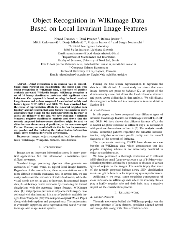 (PDF) Object recognition in wikimage data based on local invariant ...