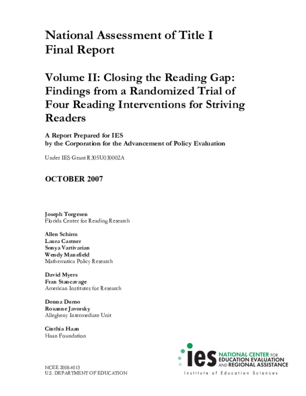 (PDF) National Assessment of Title I Final Report: Volume II: Closing