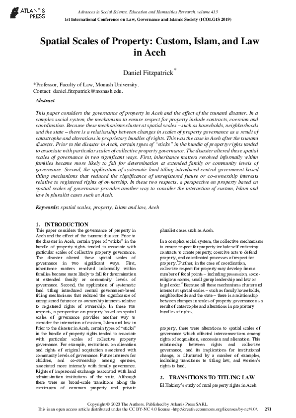 (PDF) Spatial Scales of Property: Custom, Islam, and Law in Aceh