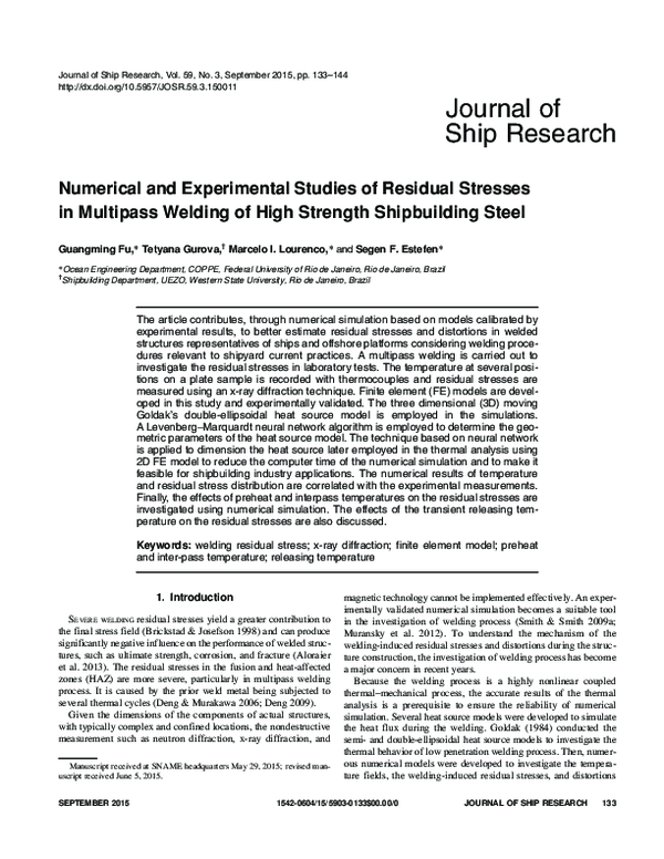 (PDF) Numerical and Experimental Studies of Residual Stresses in ...