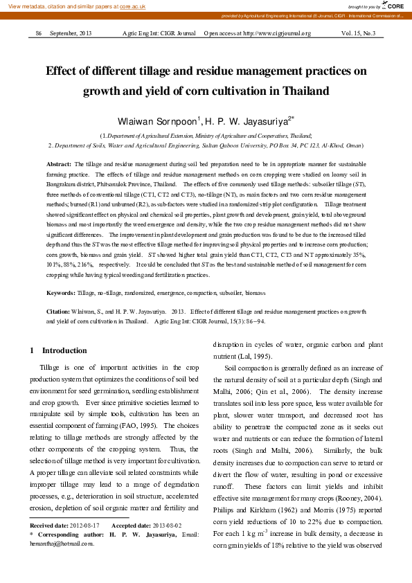(PDF) Effect of different tillage and residue management practices on ...