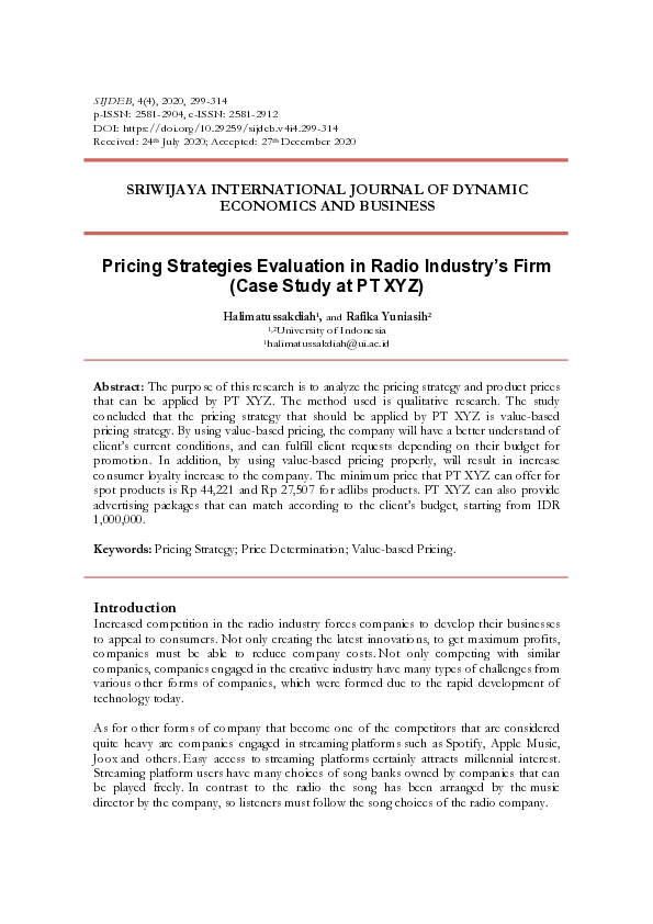 (PDF) Pricing Strategies Evaluation in Radio Industry’s Firm (Case ...