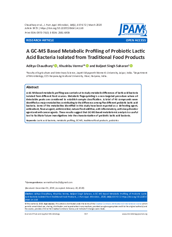 (PDF) A GC-MS Based Metabolic Profiling of Probiotic Lactic Acid ...