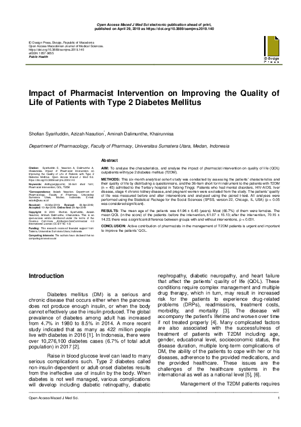 (PDF) Impact of Pharmacist Intervention on Improving the Quality of ...