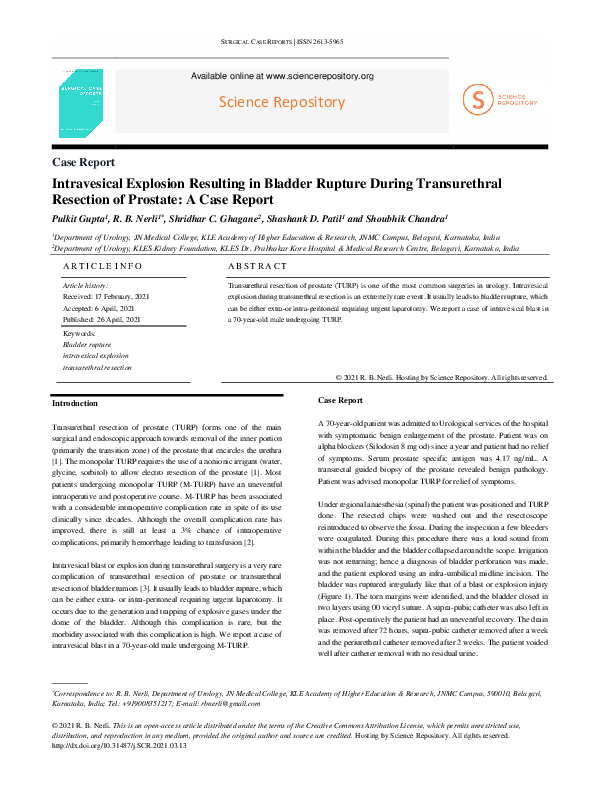 (PDF) Intravesical Explosion Resulting in Bladder Rupture During ...