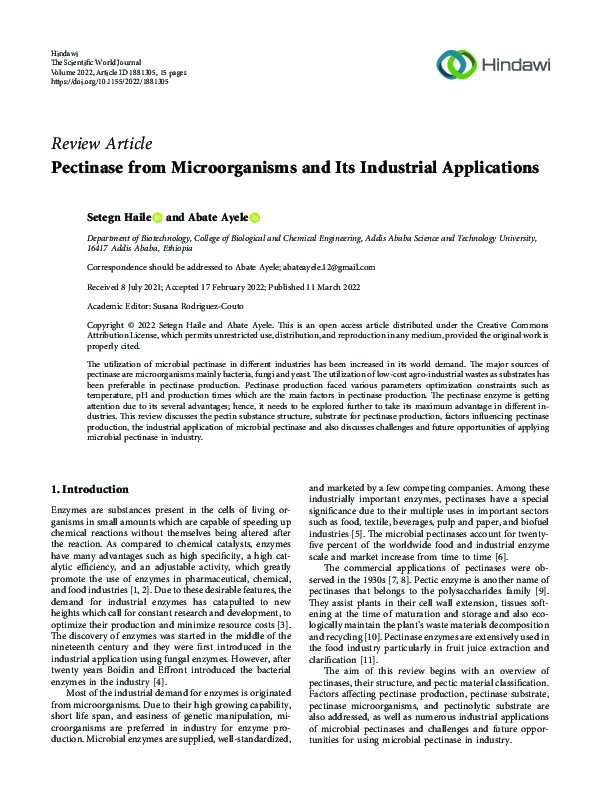 (PDF) Pectinase from and Its Industrial Applications