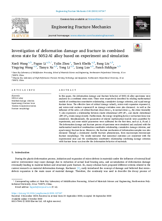 (PDF) Investigation of deformation damage and fracture in combined ...