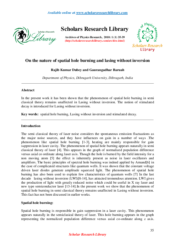 PDF) On the nature of spatial hole burning and lasing