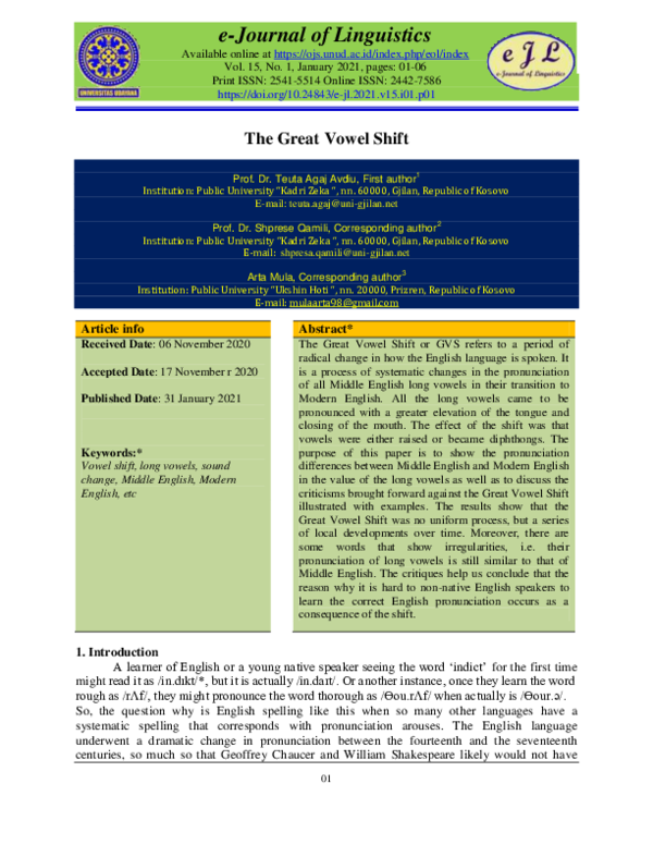 PDF) The Great Vowel Shift