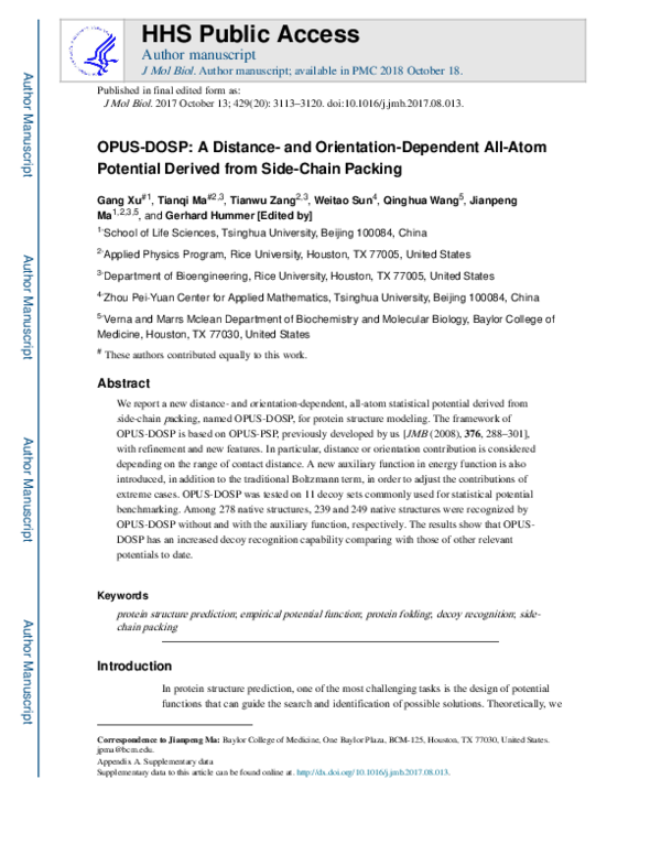 (PDF) OPUS-DOSP: A Distance- and Orientation-dependent All-atom ...