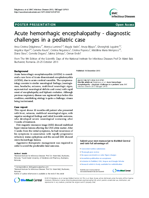 (PDF) Acute hemorrhagic encephalopathy - diagnostic challenges in a ...