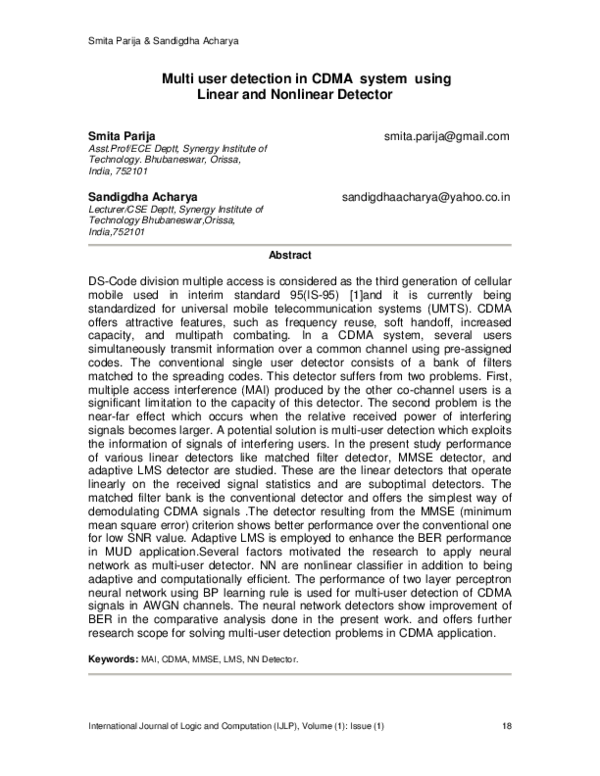 (PDF) Multi User Detection in CDMA System Using Linear and Non Linear ...