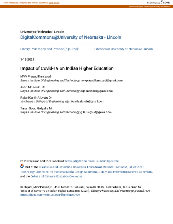 (PDF) Impact of Covid-19 on Indian Higher Education